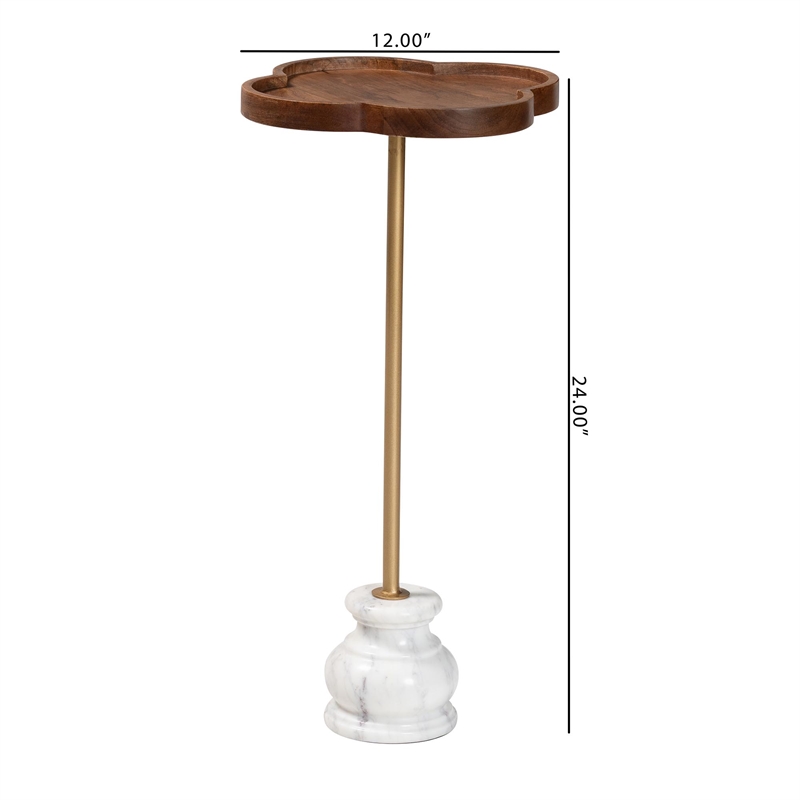 Beaumont Lane Compact Drink Table with Marble Base and Mango Wood Top