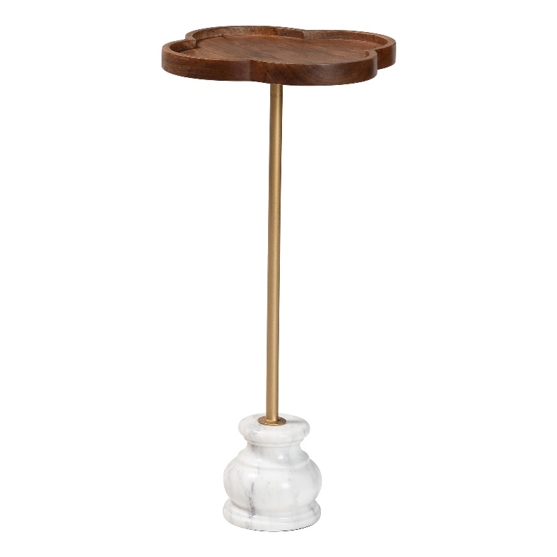 Beaumont Lane Compact Drink Table with Marble Base and Mango Wood Top