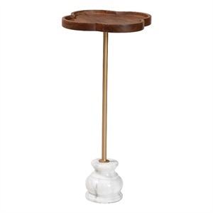 Beaumont Lane Compact Drink Table with Marble Base and Mango Wood Top