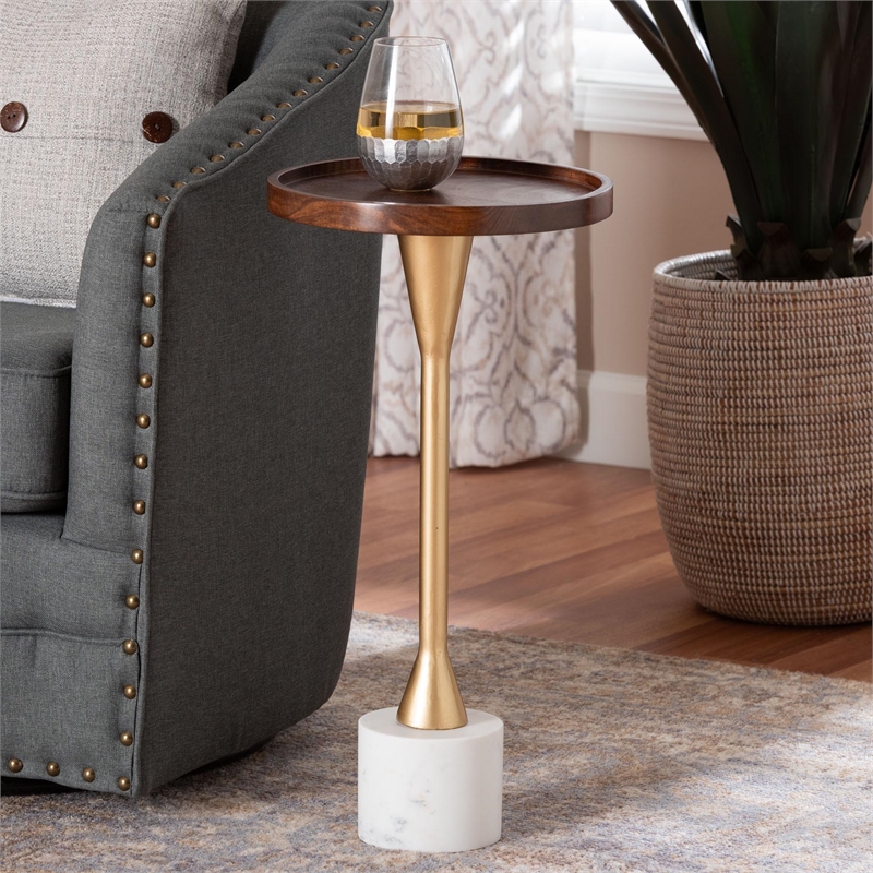 Beaumont Lane Compact Drink Table Marble Base Tapered Metal Pedestal