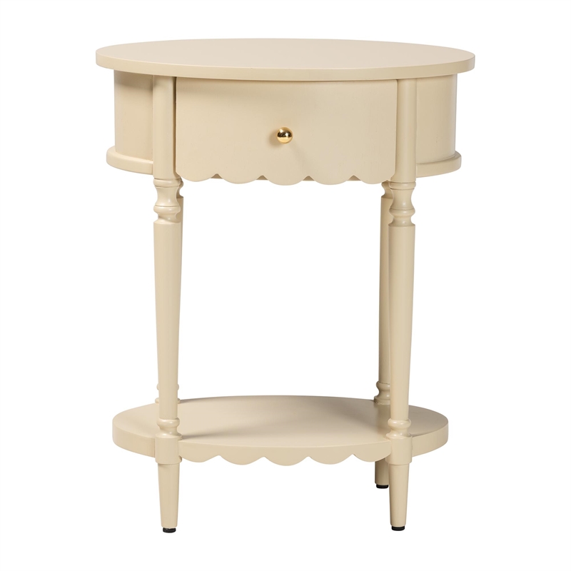 Beaumont Lane 1-Drawer End Table with Scalloped Detailing and Open Shelf