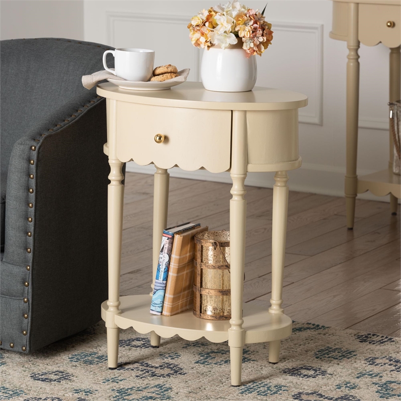 Beaumont Lane 1-Drawer End Table with Scalloped Detailing and Open Shelf