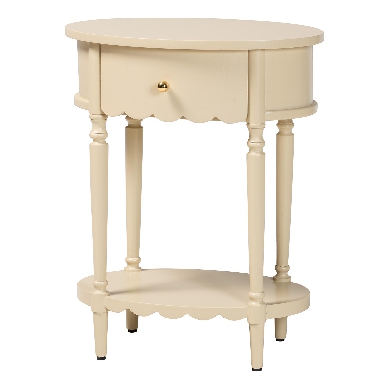 Beaumont Lane 1-Drawer End Table with Scalloped Detailing and Open Shelf