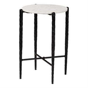 Beaumont Lane Round Marble Side Table Hand-Forged Metal Crisscross Base