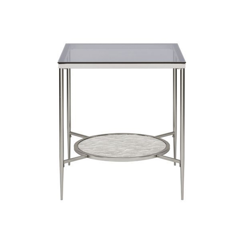 Beaumont Lane End Table with Tempered Glass Top and Textured Round Shelf