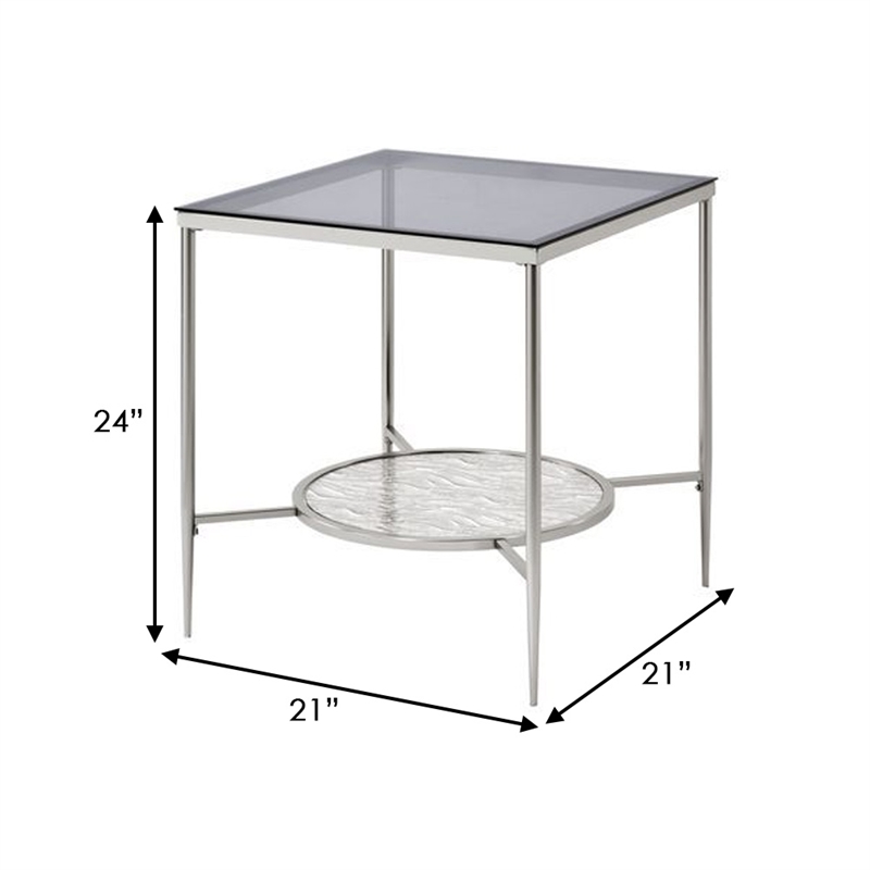 Beaumont Lane End Table with Tempered Glass Top and Textured Round Shelf