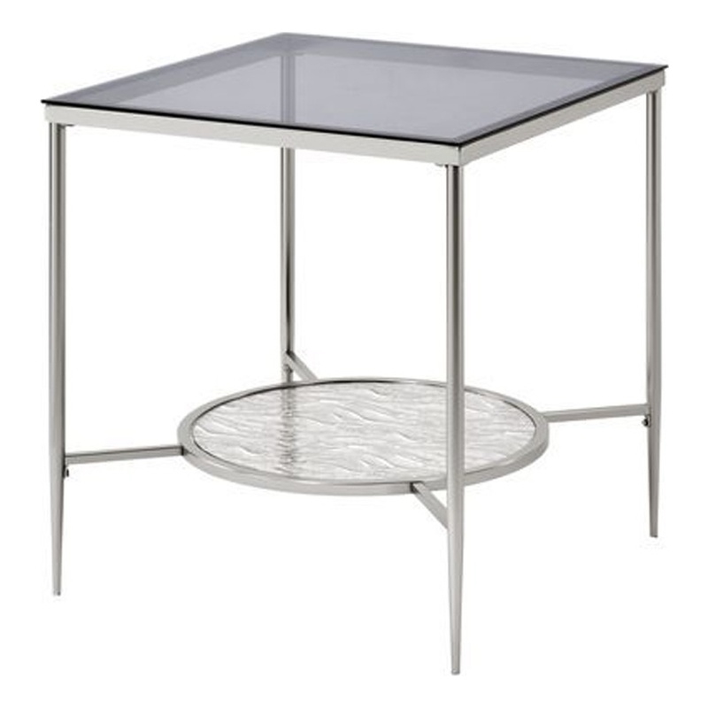 Beaumont Lane End Table with Tempered Glass Top and Textured Round Shelf