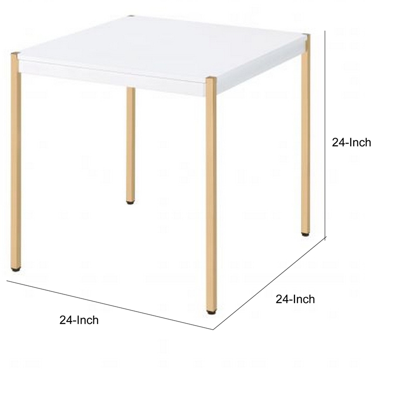 Beaumont Lane End Table with Metal Tube Legs Wooden Top in White and Gold