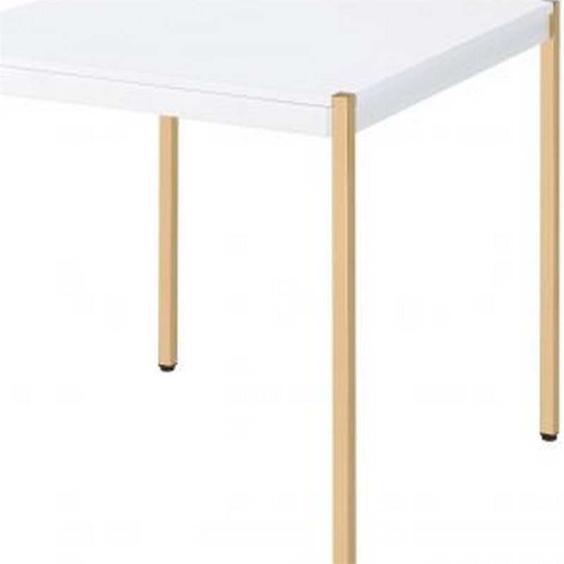 Beaumont Lane End Table with Metal Tube Legs Wooden Top in White and Gold