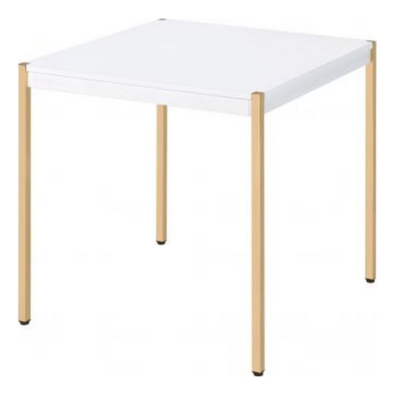 Beaumont Lane End Table with Metal Tube Legs Wooden Top in White and Gold