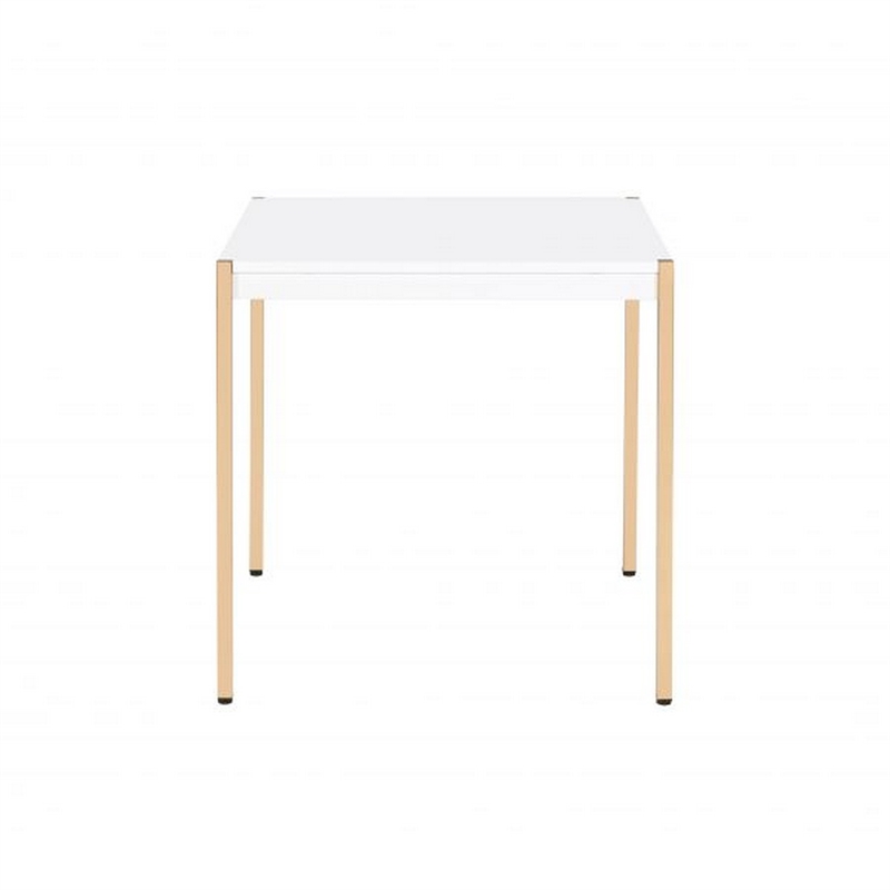 Beaumont Lane End Table with Metal Tube Legs Wooden Top in White and Gold