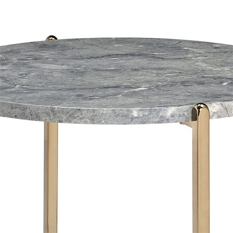 Beaumont Lane End Table with Oval Faux Marble Top and X Shaped Support