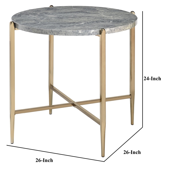 Beaumont Lane End Table with Oval Faux Marble Top and X Shaped Support