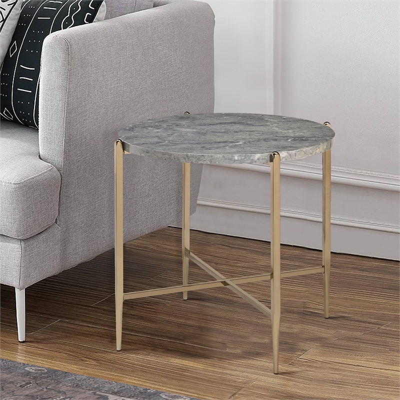 Beaumont Lane End Table with Oval Faux Marble Top and X Shaped Support