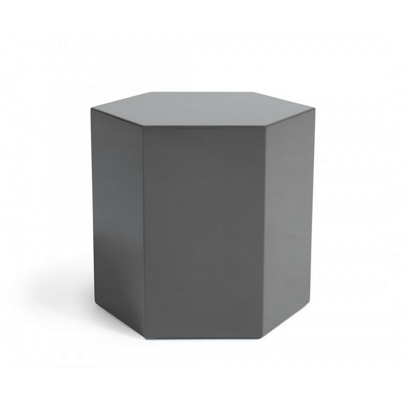 Beaumont Lane Contemporary High Gloss Hexagonal Wooden End Table in Gray