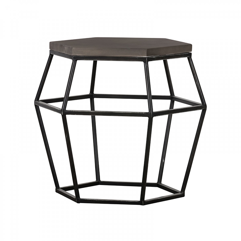 Beaumont Lane Hexagonal Concrete End Table with Metal Base in Gray/Black