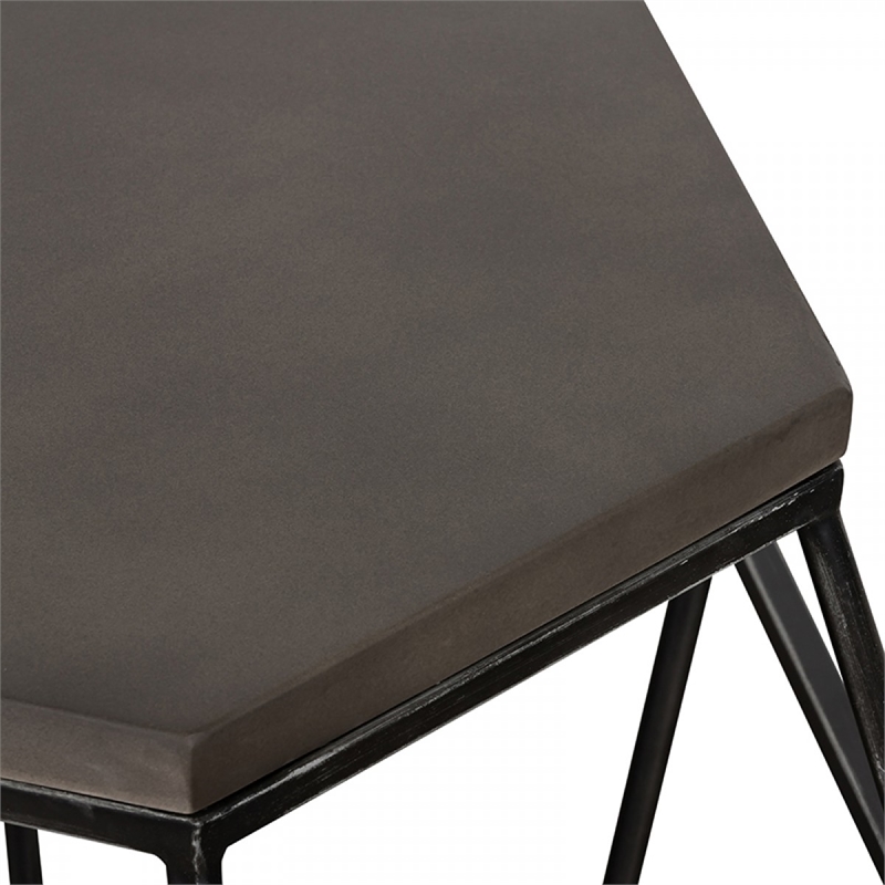 Beaumont Lane Hexagonal Concrete End Table with Metal Base in Gray/Black
