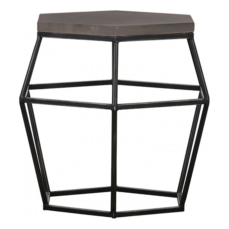 Beaumont Lane Hexagonal Concrete End Table with Metal Base in Gray/Black