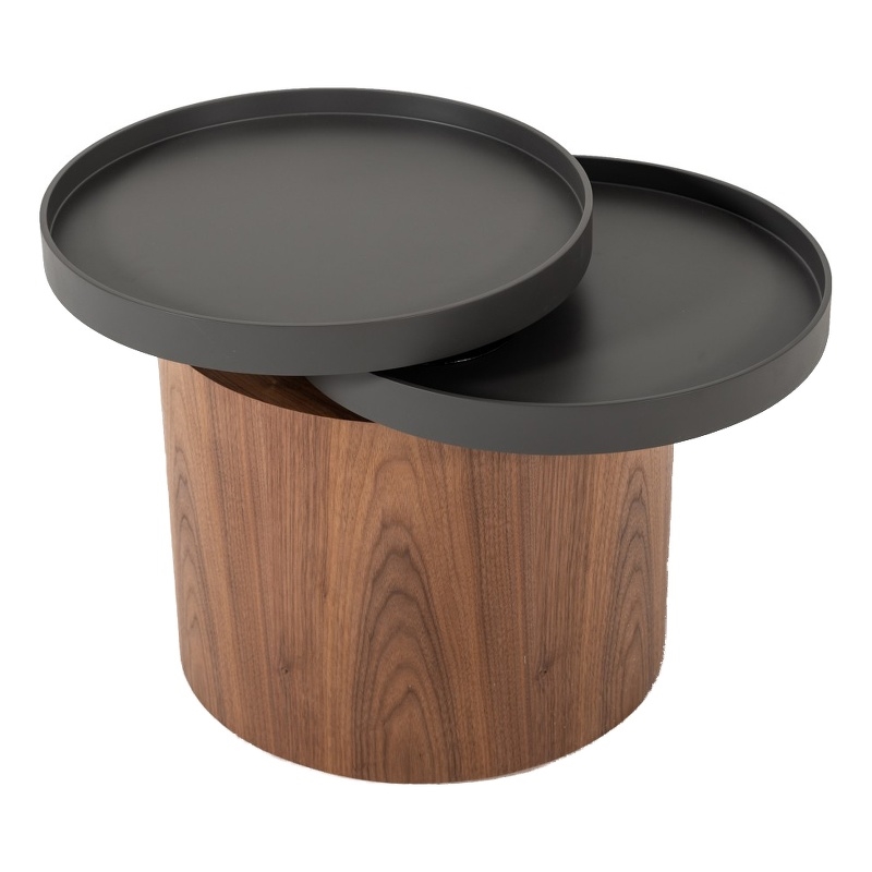 Beaumont Lane Cylindrical Wooden End Table Swivel Tray Top in Brown/Black
