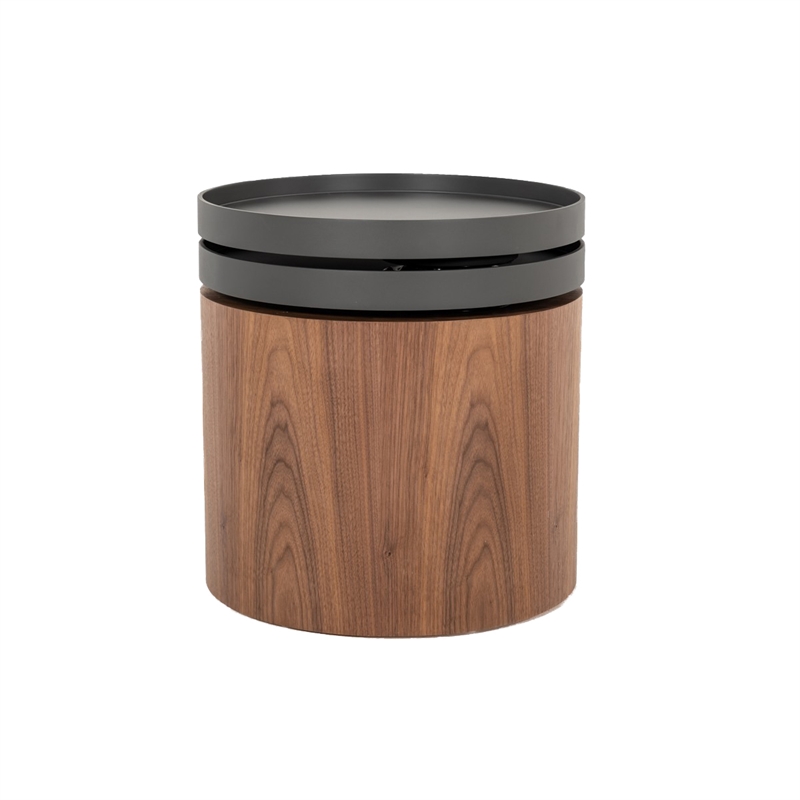 Beaumont Lane Cylindrical Wooden End Table Swivel Tray Top in Brown/Black