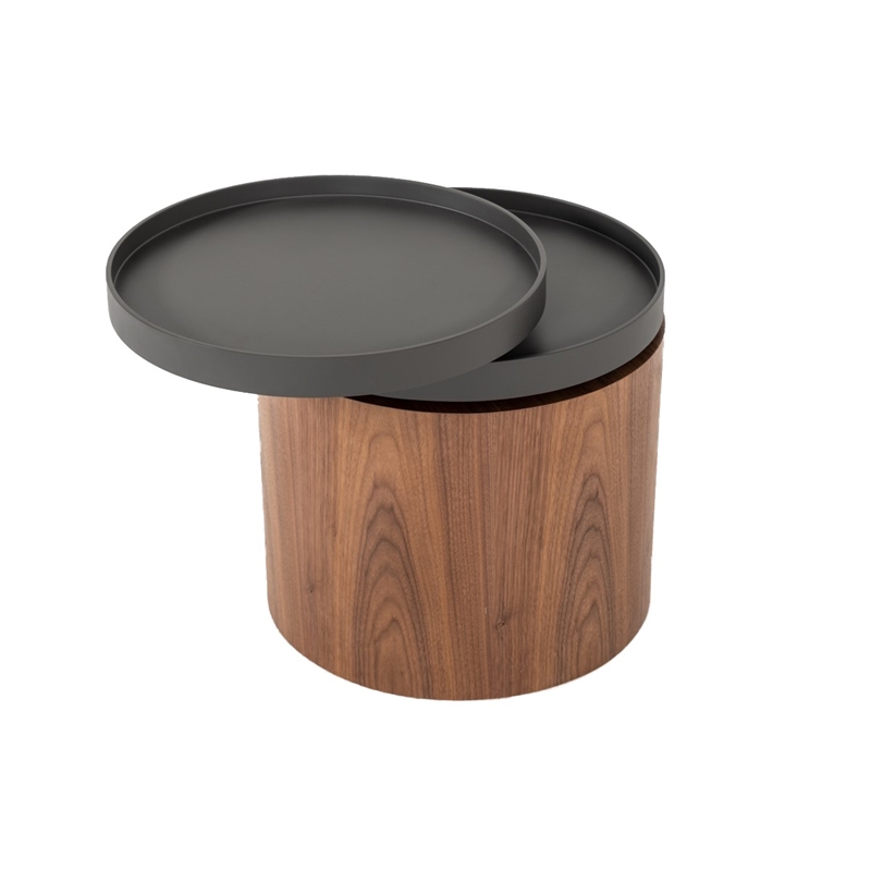 Beaumont Lane Cylindrical Wooden End Table Swivel Tray Top in Brown/Black
