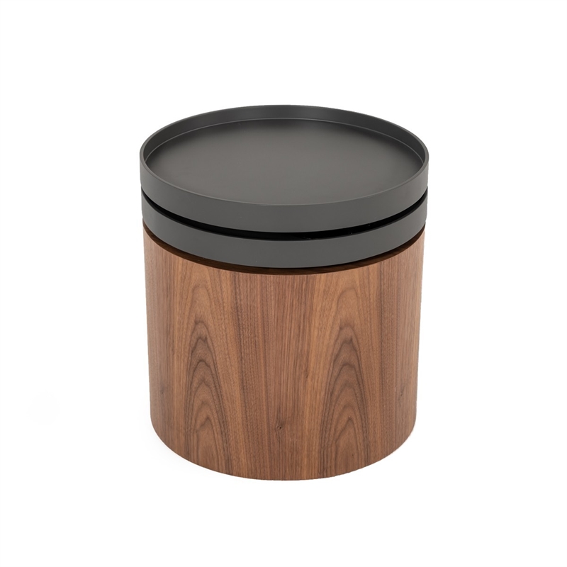 Beaumont Lane Cylindrical Wooden End Table Swivel Tray Top in Brown/Black