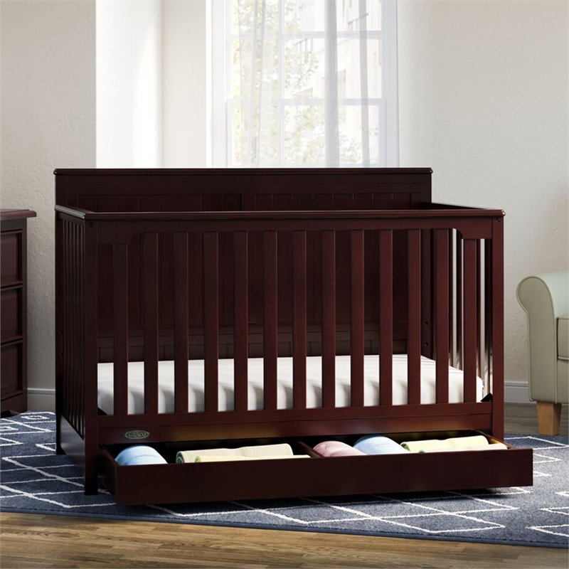 Graco Hadley 4 in 1 Convertible Wood Crib with Drawer in Espresso