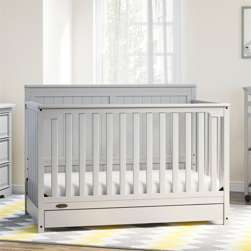 Graco Hadley 4 in 1 Wood Convertible Crib with Drawer in Pebble Gray