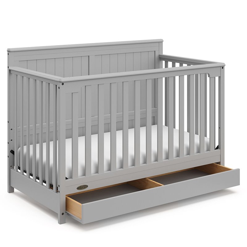 Graco Hadley 4 in 1 Wood Convertible Crib with Drawer in Pebble Gray