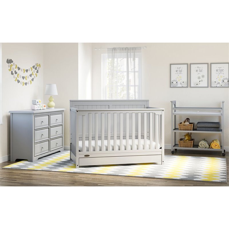 Graco Hadley 4 in 1 Wood Convertible Crib with Drawer in Pebble Gray
