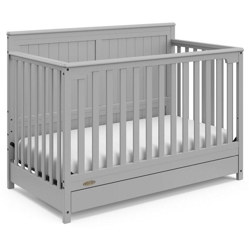 Graco Hadley 4 in 1 Wood Convertible Crib with Drawer in Pebble Gray