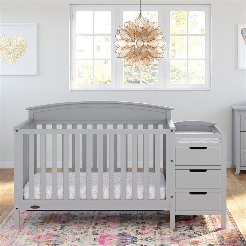 Graco Benton 5 in 1 Convertible Crib and Changer Set in Pebble Gray