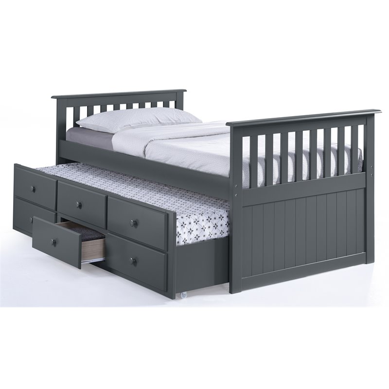 Storkcraft Marco Island Twin Captain's Bed with Twin Trundle in Gray
