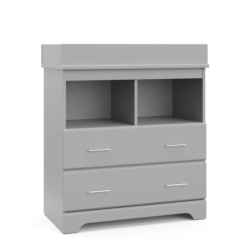 Stork Craft USA Brookside 2-Drawer Engineered Wood Changing Chest in Pebble Gray