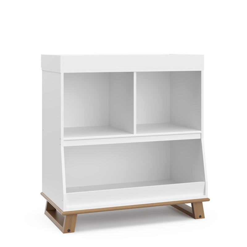 Stork Craft USA Wood Changing Table with Storage and Topper in White/Driftwood