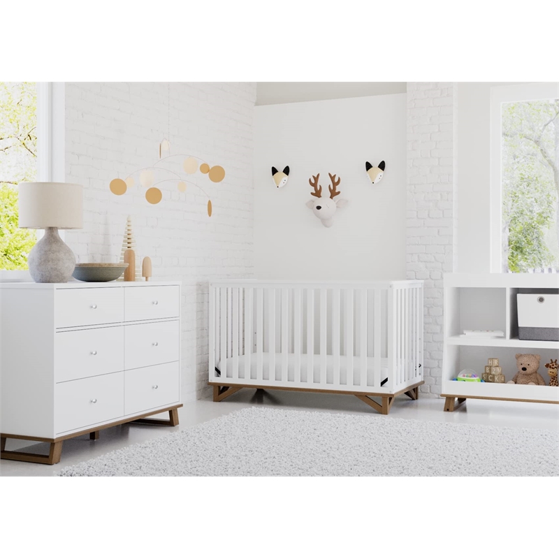 Stork Craft USA Wood Changing Table with Storage and Topper in White/Driftwood