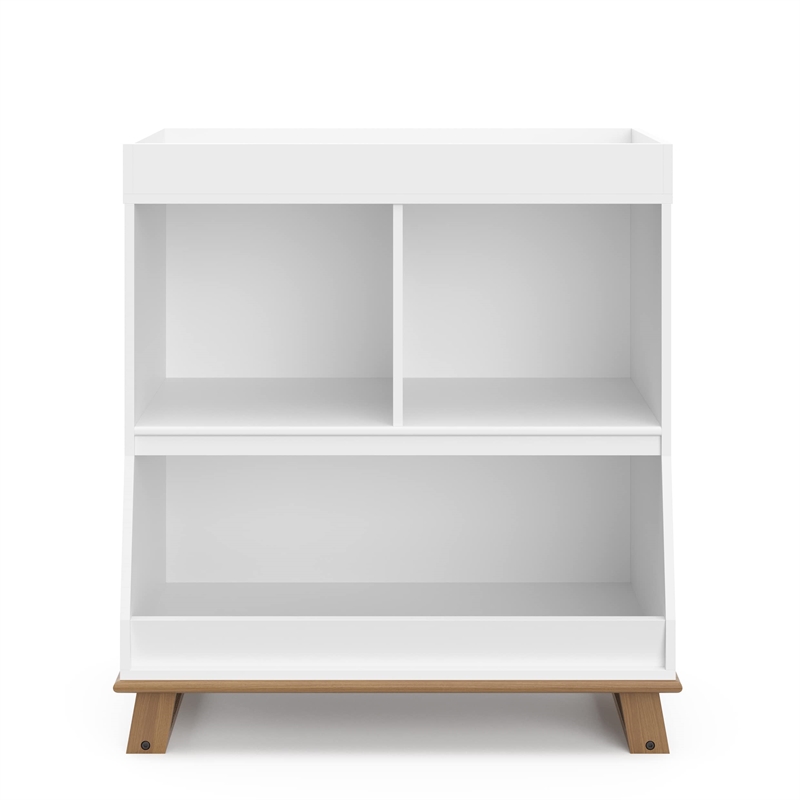 Stork Craft USA Wood Changing Table with Storage and Topper in White/Driftwood