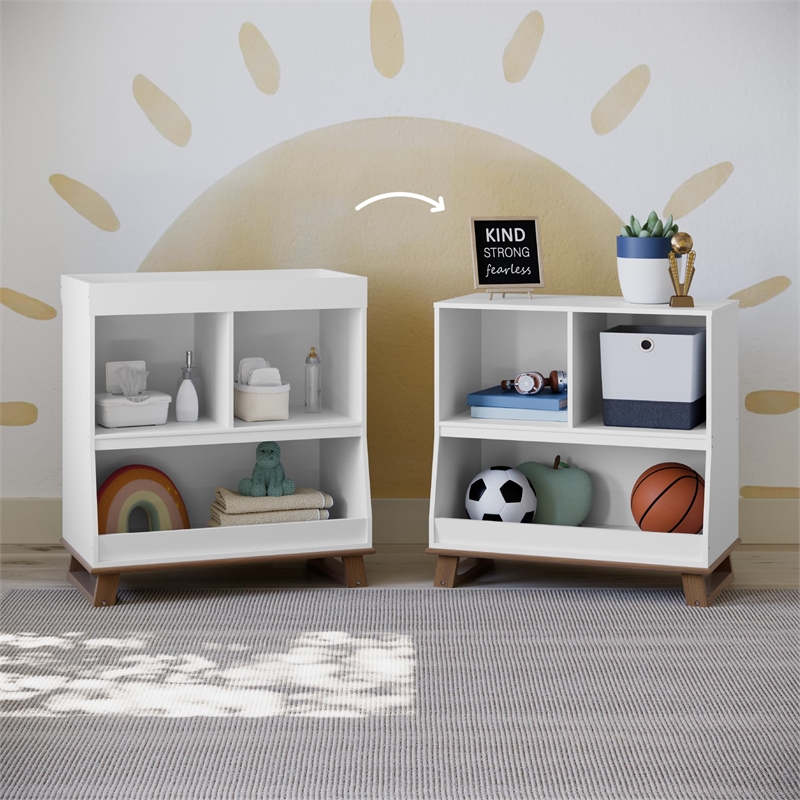 Stork Craft USA Wood Changing Table with Storage and Topper in White/Driftwood