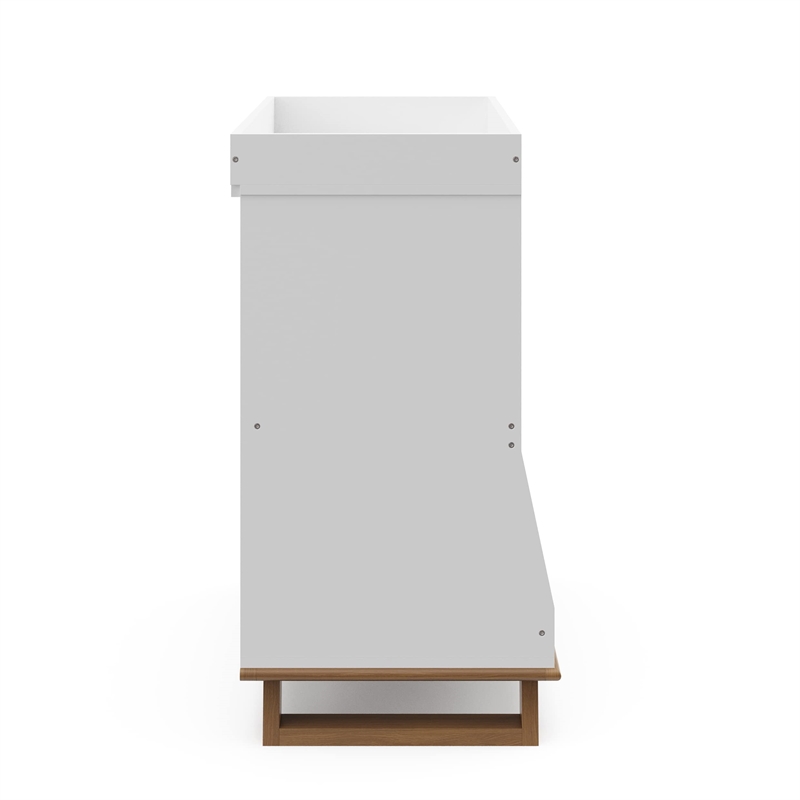 Stork Craft USA Wood Changing Table with Storage and Topper in White/Driftwood