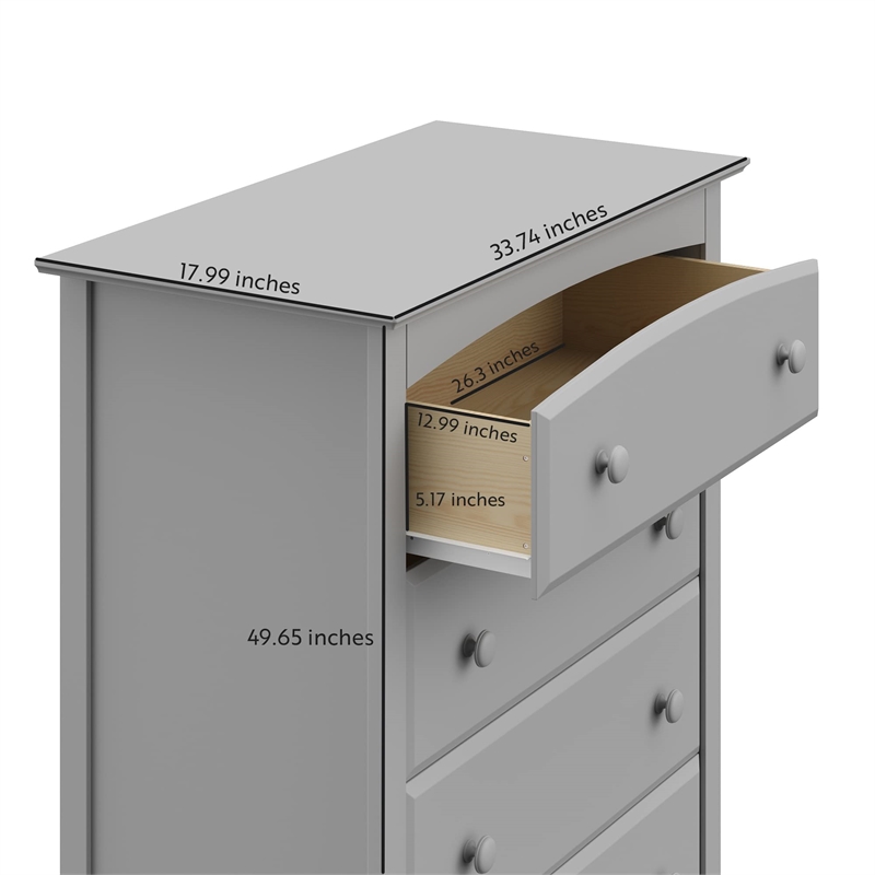 Stork Craft USA Kenton 5-Drawer Wood Dresser in Pebble Gray Finish