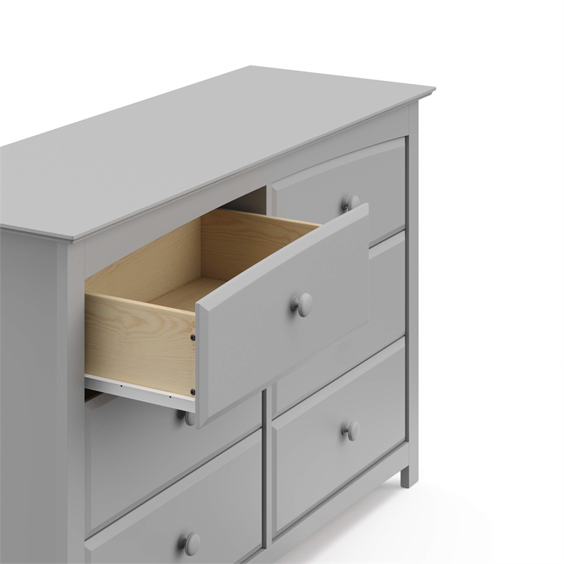 Stork Craft USA Kenton 6-Drawer Wood Double Dresser in Pebble Gray
