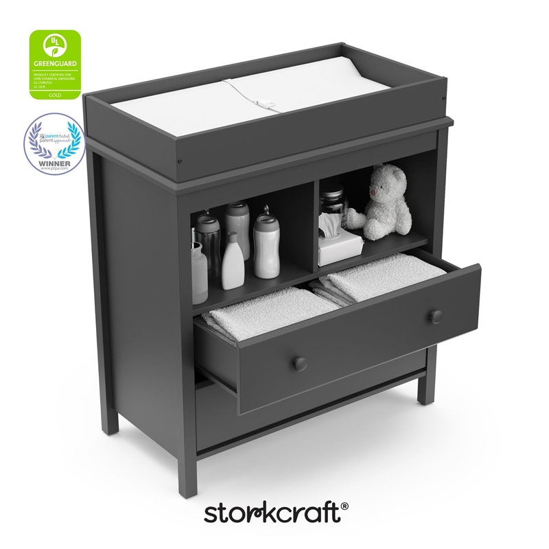 Stork Craft USA Alpine 2-Drawer Engineered Wood Changing Chest in Gray