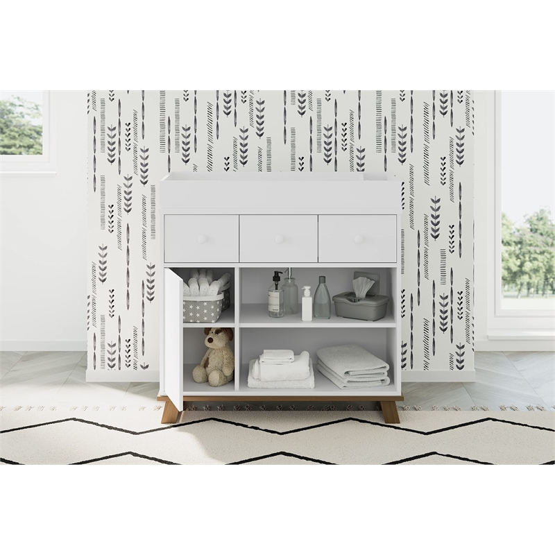 Stork Craft USA Engineered Wood Nursery Changing Table Dresser - Driftwood/White