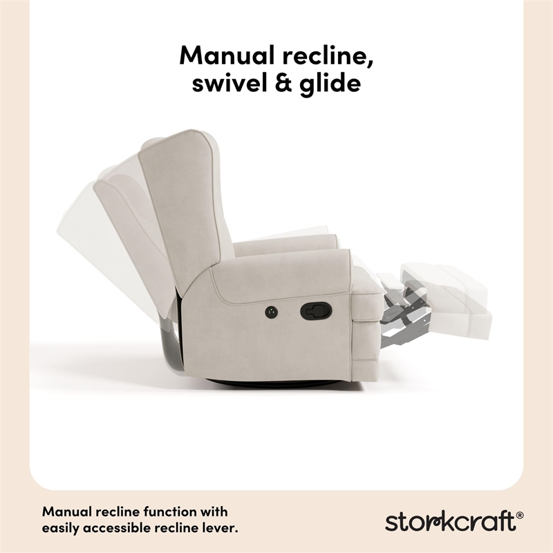 Stork Craft USA Serenity Metal and Polyurethane Wingback Recline Glider in Beige