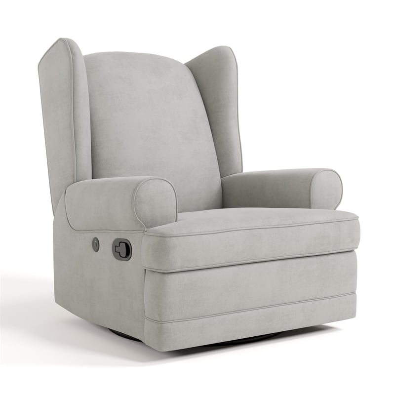 Stork Craft USA Serenity Metal and Polyurethane Wingback Recline Glider in Gray