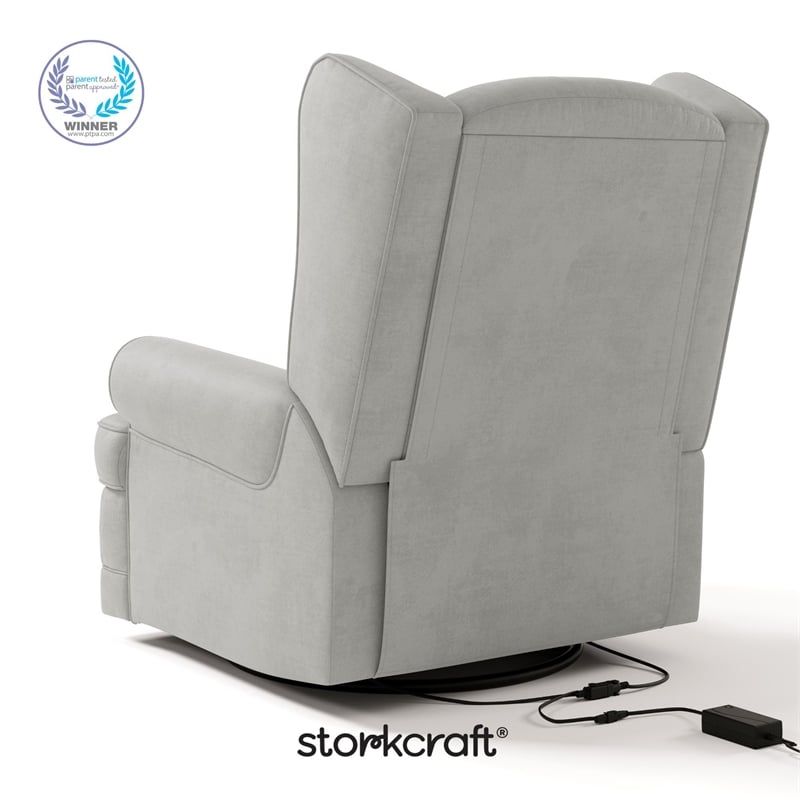 Stork Craft USA Serenity Metal and Polyurethane Wingback Recline Glider in Gray