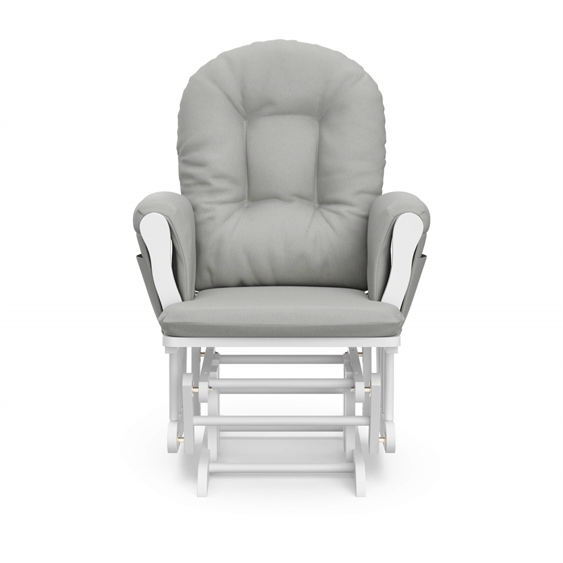 Stork Craft USA Hoop Wood and Fabric Glider and Ottoman in White and Gray
