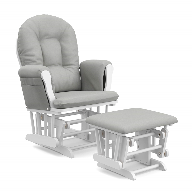Stork Craft USA Hoop Wood and Fabric Glider and Ottoman in White and Gray