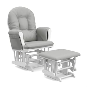 Stork Craft USA Hoop Wood and Fabric Glider and Ottoman in White and Gray