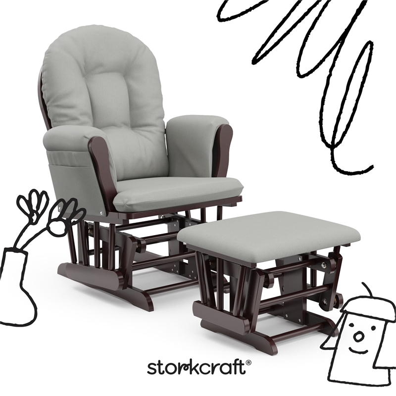 Stork Craft USA Hoop Wood and Fabric Glider and Ottoman in Espresso/Gray
